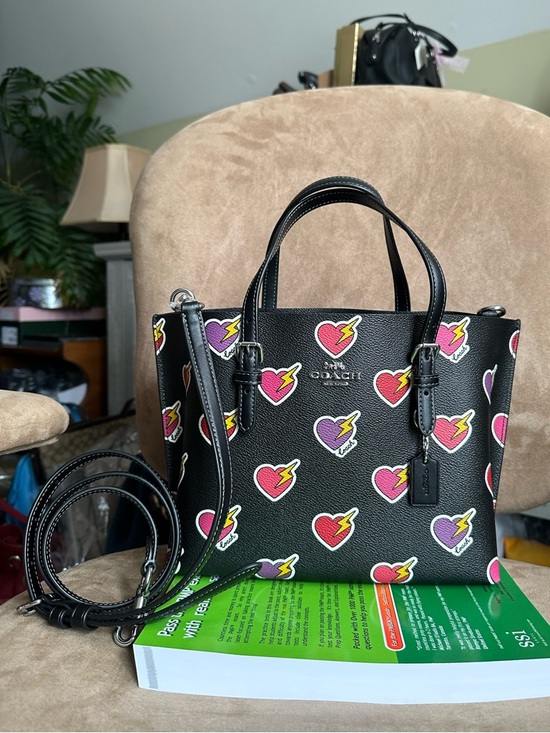 Coach Handbags - #92. Coach Mollie Tote 25 Heart Bolt Print 2-Way Bag CW435 Black New with Tag